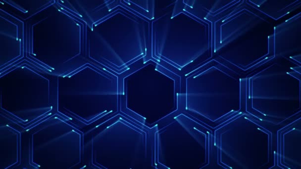 Абстрактний Технологічний Фон Анімацією Частинок Електричного Сигналу Синіх Світлових Смуг — стокове відео