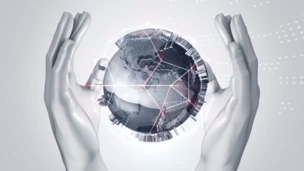 Цифрові Руки Тримають Модель Глобусу — стокове відео