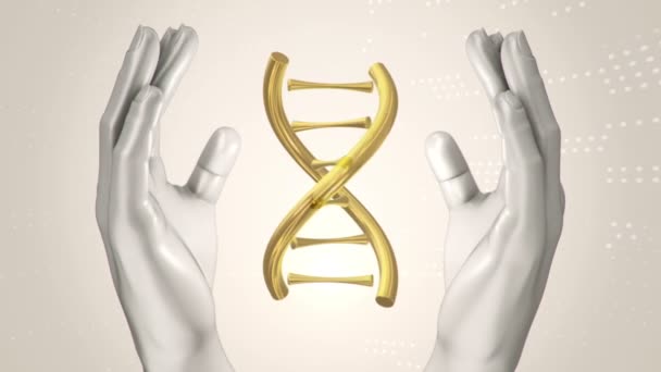 Sfondo Astratto Con Animazione Della Rotazione Elica Del Dna Mani — Video Stock