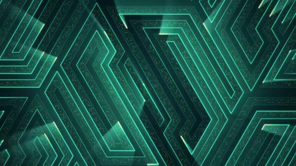 Abstract Technology Background Animation Circuit Electric Signal Particles Turquoise Light — Stock Video