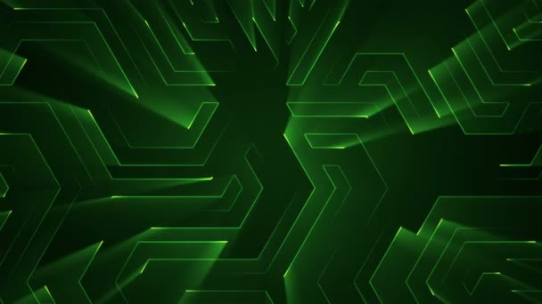 Çizgili Parçalı Geometrik Arkaplan Yeşil Işıklı Devre Elektrik Sinyalinin Animasyonu — Stok video