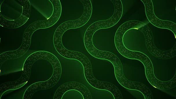 Абстрактний Технологічний Фон Анімацією Частинок Електричного Сигналу Зелених Світлових Смуг — стокове відео