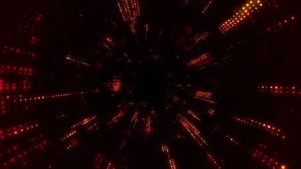 Animation de vol dans un tunnel technologique numérique à partir de particules brillantes et scintillantes. Animation de boucle transparente .