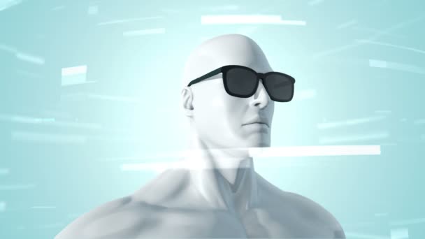 Анімація Людини Окулярами Абстрактному Просторі Частинками Даними Віртуальна Реальність Технологічна — стокове відео