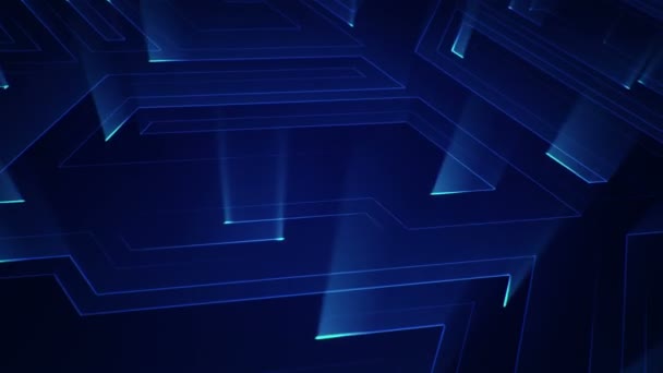 fond géométrique avec des rayures et des particules. Animation du signal électrique du circuit avec un éclat bleu. Animation de boucle transparente .  