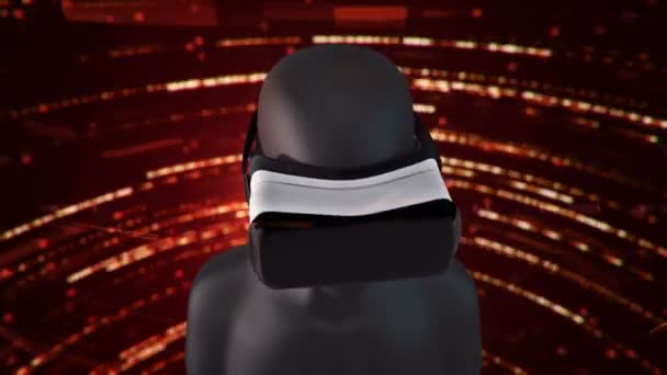 Анімація Людини Головуванням Абстрактному Просторі Частинками Даними Віртуальна Реальність Технологічна — стокове відео
