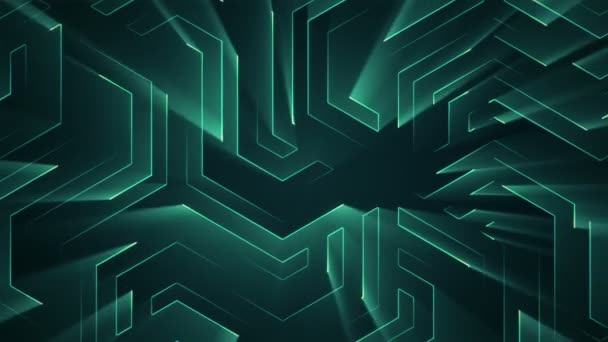 Fond technologique abstrait avec animation de particules de signaux électriques de circuits et bandes lumineuses turquoise. Animation de boucle transparente .