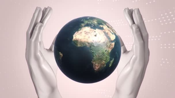 抽象的地球地球在人类手中旋转的动画背景 无缝循环动画 — 图库视频影像