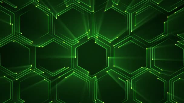 Абстрактный Технологический Фон Анимацией Цепных Электрических Сигналов Зеленых Световых Полос — стоковое видео