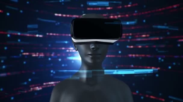 Animace Člověka Headset Abstraktním Prostoru Částicemi Daty Virtuální Realita Technologický — Stock video