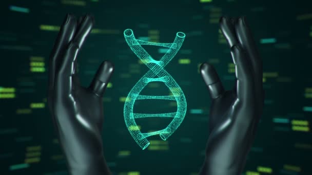 Fond abstrait avec animation de rotation ADN hélice dans les mains abstraites de l'homme. Animation de boucle transparente .