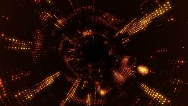 Animación Volar Hacia Túnel Tecnológico Digital Partir Partículas Brillantes Parpadeantes — Vídeo de stock