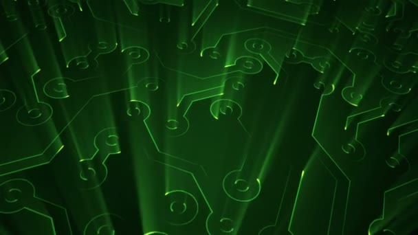 Abstract Technology Background Animation Circuit Electric Signal Particles Green Light — Stock Video