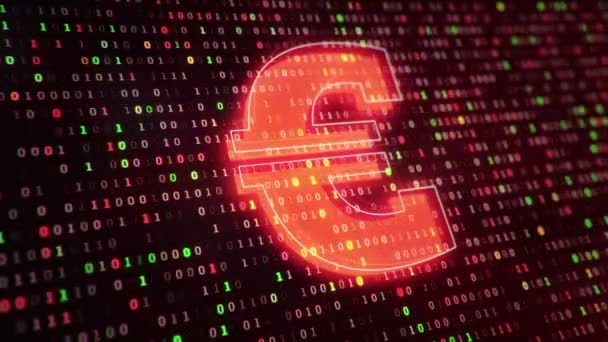 Технологический Фон Иконкой Евро Фоне Висячих Символов Двоичного Кода Цифрами — стоковое видео