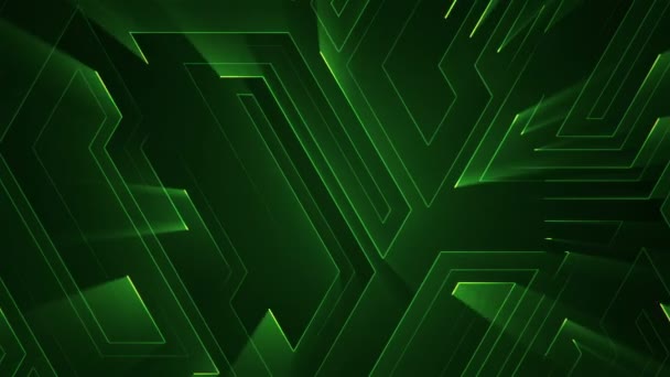 fond géométrique avec des rayures et des particules. Animation du signal électrique du circuit avec un éclat vert. Animation de boucle transparente .  