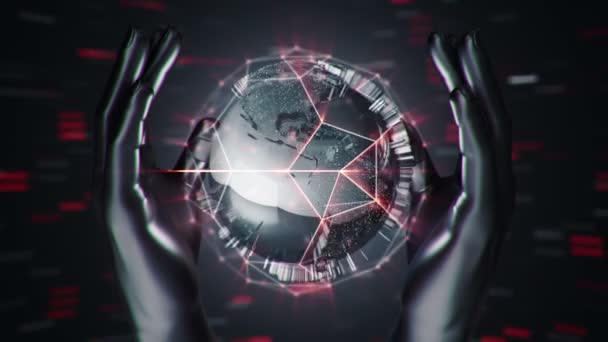 Digital Hands Holding Model Globe — Stock Video