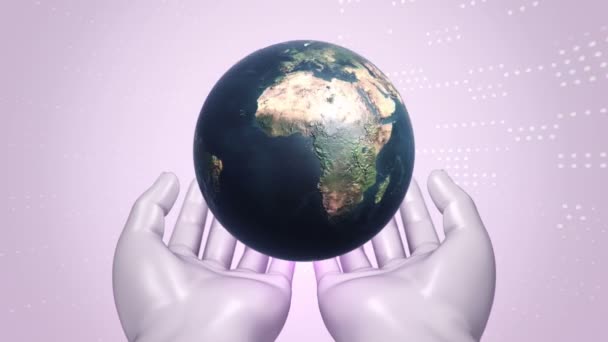 Αφηρημένο Φόντο Κινούμενα Σχέδια Περιστροφής Globe Αφηρημένα Χέρια Του Ανθρώπου — Αρχείο Βίντεο