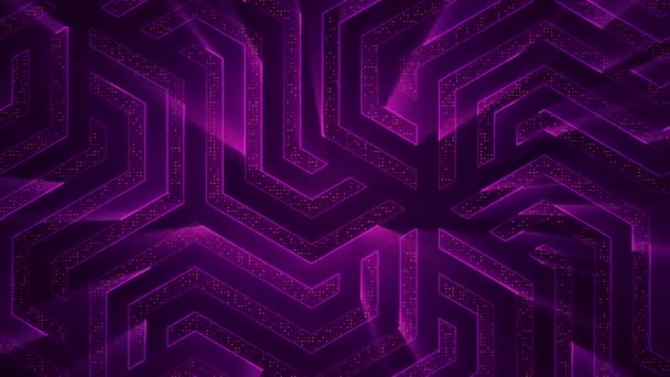 Fond technologique abstrait avec animation de particules de signaux électriques de circuits et de bandes lumineuses violettes. Animation de boucle transparente . 