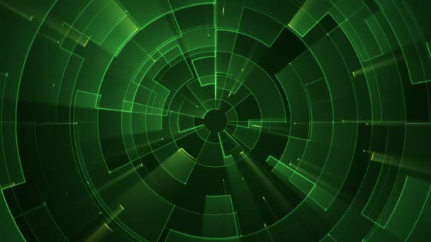 Fond technologique abstrait avec animation de particules de signaux électriques de circuits et de bandes lumineuses vertes. Animation de boucle transparente .  