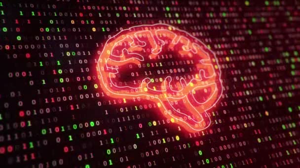 Τεχνολογικό Υπόβαθρο Εικονίδιο Εγκεφάλου Φόντο Κρεμασμένων Συμβόλων Δυαδικού Κώδικα Από — Αρχείο Βίντεο