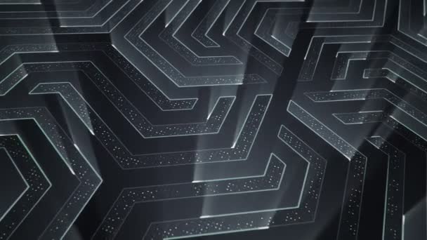 Fond technologique abstrait avec animation de particules de signaux électriques de circuits et de rayures lumineuses grises. Animation de boucle transparente .  