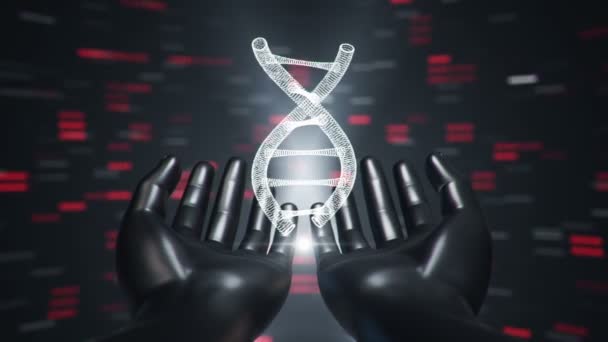 Fond abstrait avec animation de rotation ADN hélice dans les mains abstraites de l'homme. Animation de boucle transparente .