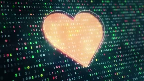 Technologické Pozadí Ikonou Srdce Pozadí Zavěšení Symbolů Binárního Kódu Číslic1 — Stock video