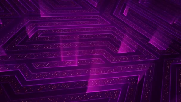 Fond technologique abstrait avec animation de particules de signaux électriques de circuits et de bandes lumineuses violettes. Animation de boucle transparente . 