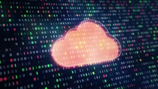 Technologické Pozadí Ikonou Cloudu Pozadí Visících Symbolů Binárního Kódu Číslic1 — Stock video