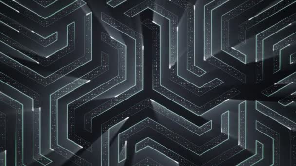 Fond technologique abstrait avec animation des particules du signal électrique du circuit et des rayures lumineuses. Animation de boucle transparente .