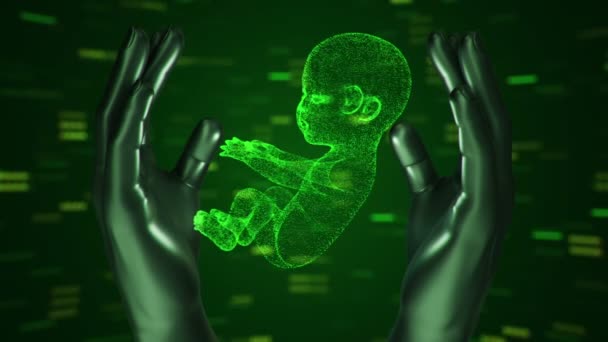 Película Científica Abstracta Con Manos Bebé Humano Nacido Desde Útero — Vídeo de stock