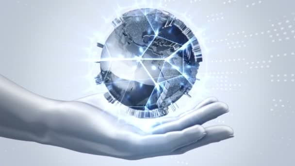 Цифрові Руки Тримають Модель Глобусу — стокове відео