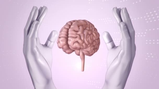 Fond Abstrait Avec Animation Rotation Cerveau Entre Les Mains Abstraites — Video