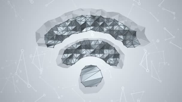 正方形と三角形を持つ灰色の背景にWifiシンボルの抽象的な3Dアニメーション シームレスなループのアニメーション — ストック動画