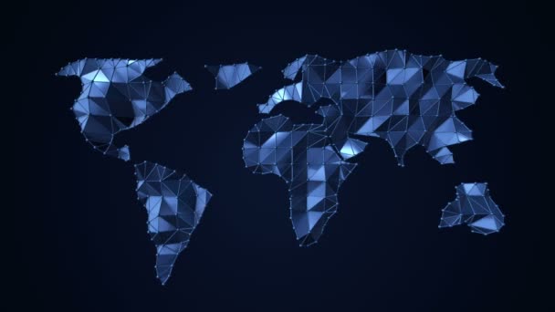 Animacja Abstrakcyjnej Mapy Ziemi Wielobocznego Kształtu Oraz Sferycznych Wierzchołków Linii — Wideo stockowe