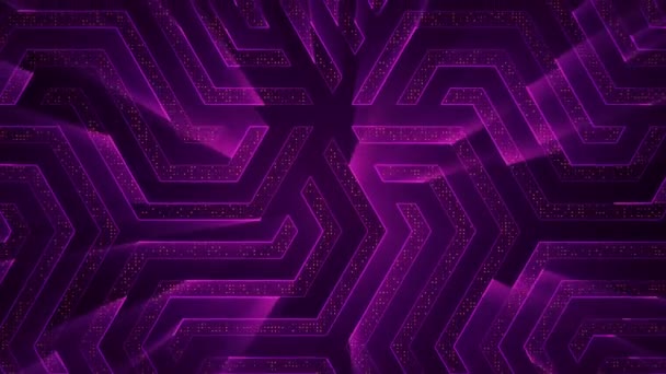 Абстрактний Технологічний Фон Анімацією Частинок Електричного Сигналу Фіолетових Світлових Смуг — стокове відео