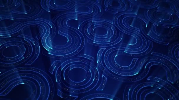 Devre Elektrik Sinyal Parçacıkları Mavi Işık Çizgilerinin Animasyonuyla Soyut Teknoloji — Stok video