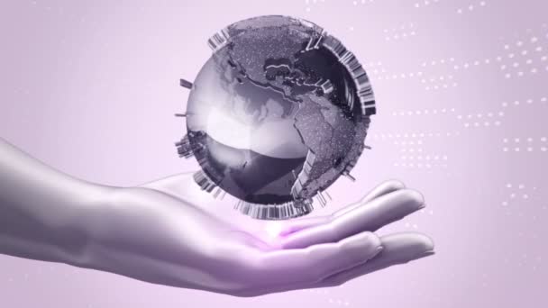Digitale Hände Halten Modell Des Globus — Stockvideo