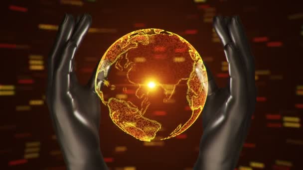 Abstrakt Bakgrund Med Animation Rotation Earth Globe Abstrakta Händer Mänskliga — Stockvideo