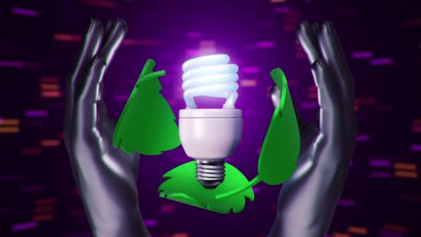 Абстрактный Фон Анимацией Вращения Энергии Безопасной Лампы Абстрактных Руках Человека — стоковое видео