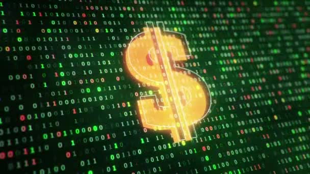 Fondo Tecnológico Con Icono Dólar Fondo Símbolos Colgantes Código Binario — Vídeos de Stock