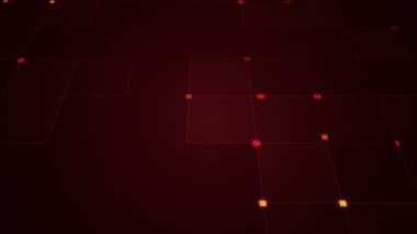 Çizgili ve parçalı geometrik arkaplan. Kırmızı ışıklı devre elektrik sinyalinin animasyonu. Kusursuz döngünün animasyonu.  