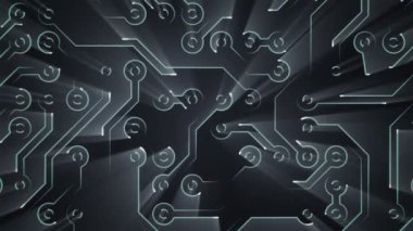 Devre elektrik sinyal parçacıkları ve ışık çizgileri animasyonu ile soyut teknoloji arka planı. Kusursuz döngünün animasyonu.