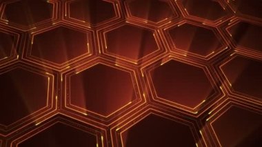 Devre elektrik sinyal parçacıkları ve turuncu ışık çizgilerinin animasyonuyla soyut teknoloji arka planı. Kusursuz döngünün animasyonu.  