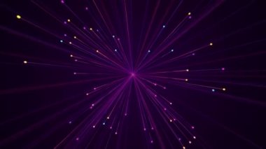 Uçan havai fişek animasyonlu soyut arkaplan renkli parçacıklar ışığı. Kusursuz döngünün animasyonu.