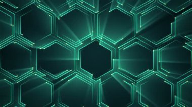 Devre elektrik sinyal parçacıkları ve yeşil ışık çizgilerinin animasyonuyla soyut teknoloji arka planı. Kusursuz döngünün animasyonu.