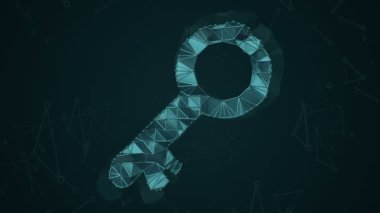 Metalik ağdaki kilit anahtarının animasyon sembolüyle soyut arkaplan. Kusursuz döngünün animasyonu.