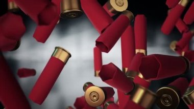 Karanlık ve bulanık arka planda farklı kalibrelerde kurşunların düşüşü. Kusursuz döngünün animasyonu.