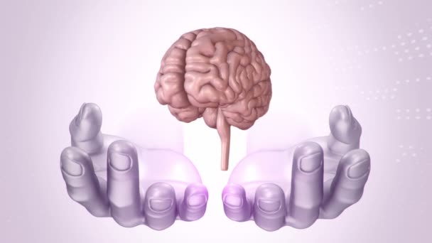 Abstracte Achtergrond Met Animatie Van Rotatie Brain Abstracte Handen Van — Stockvideo