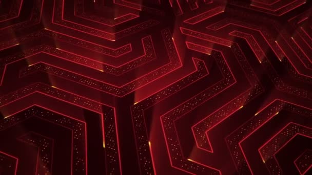 Fond technologique abstrait avec animation des particules du signal électrique du circuit et des rayures de lumière rouge. Animation de boucle transparente .  